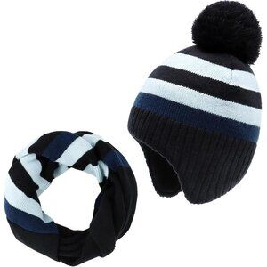 Duoyeree Kids Beanie Hat for Boys GirlsBlue Stripes Cozy Lining Winter Skull Cap